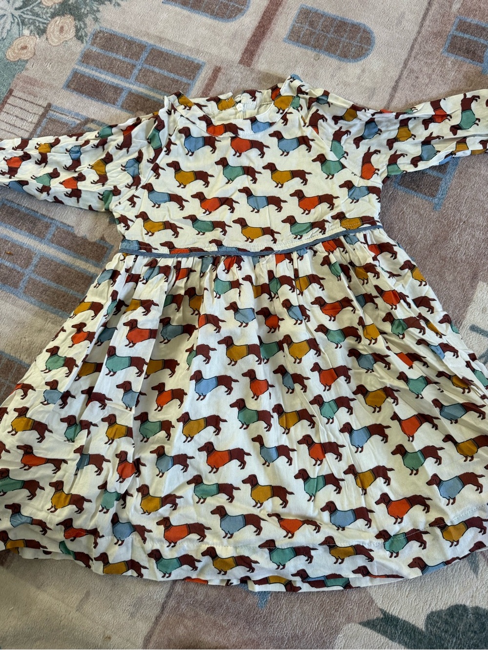 Pink Chicken Cream Dress with Multicolor Dog Print